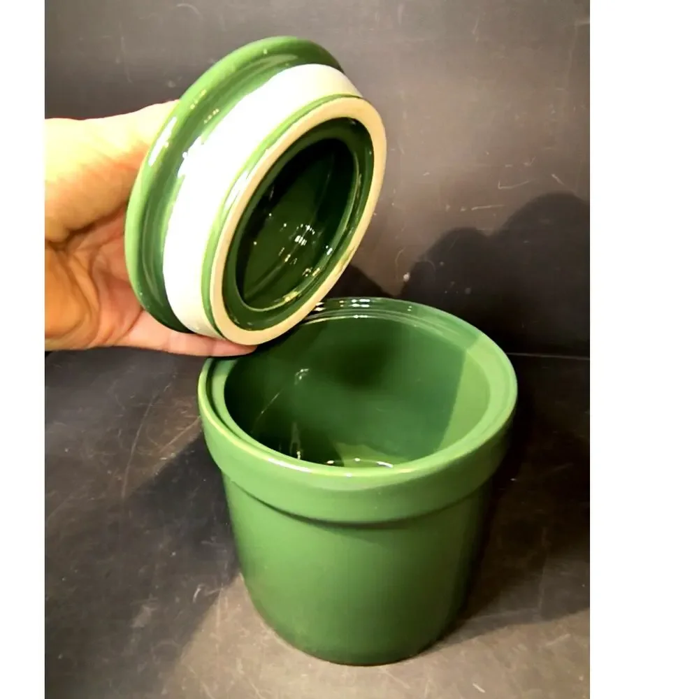 1870.  Green Ceramic Kitchen Cannister Medium with Air Sealing Grommet